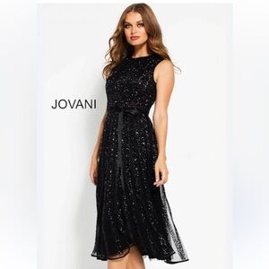 Jovani black beaded, sleeveless / fit and flare cocktail dress - Size 6